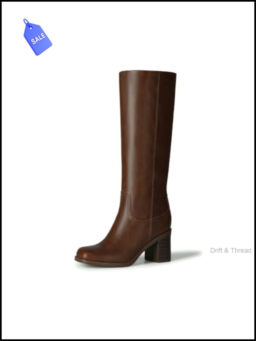 Women's Square Toe Chunky Knee High Faux Leather Winter Boots